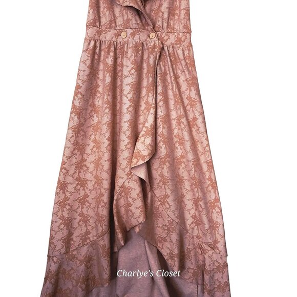 Zara Peach Floral Jacquard Ruffle Sleeve Whimsigoth Hi-Lo Maxi Dress Sz. M - Picture 9 of 12
